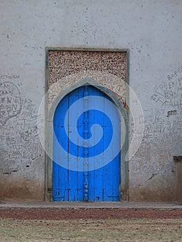 Blue door at the Bahmani Tombs at Dusk, Bidar, India