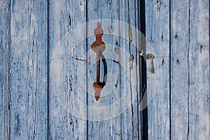 Blue door with doorhandle, Germany