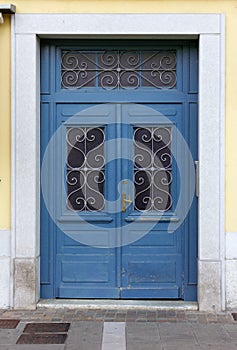 Blue Door on the Facade of an Historic Building