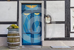 Blue door of a historic house in Herford photo