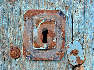 Blue door with keyhole