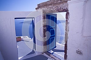 Blue doors on Santorini, Greece