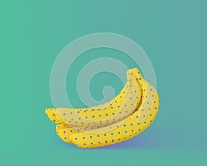 Blue dot on yellow banana on blue pastel background. minimal foo