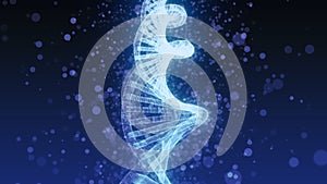 Blue double helix spiral with particles