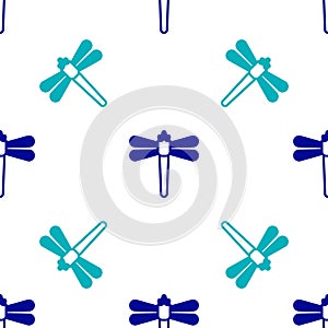 Blue Dragonfly icon isolated seamless pattern on white background. Vector