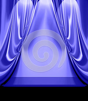 Blue Drapes On Empty Stage