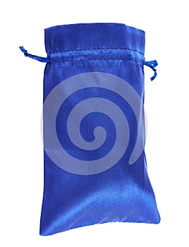 Blue drawstring bag packaging isolated