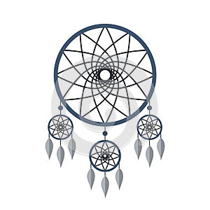 Blue dreamcatcher with feathers isolated on white background. Native american indian dream catcher.