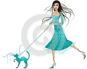 Blue dressed Lady with blue cat