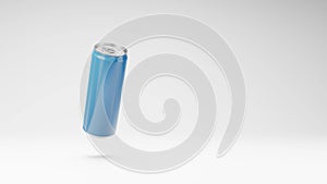 Blue Drink Can Spinning on Studio Light Gray Background