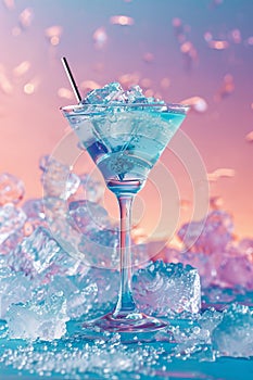 Blue Drink With Straw in Crushed Ice