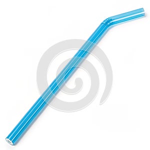 Blue drinking straw isolated on white background