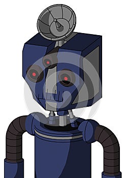 Blue Droid With Mechanical Head And Toothy Mouth And Three-Eyed And Radar Dish Hat