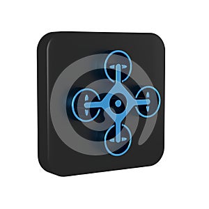 Blue Drone flying with action video camera icon isolated on transparent background. Quadrocopter with video and photo