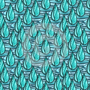Blue drops pattern in stained glass style