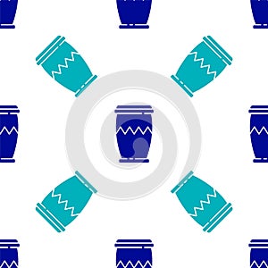 Blue Drum icon isolated seamless pattern on white background. Music sign. Musical instrument symbol. Vector