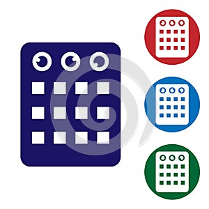 Blue Drum machine icon isolated on white background. Musical equipment. Set icons in color square buttons. Vector