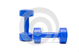 Blue dumbbell isolate on white background