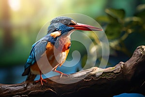 Blue eared kingfisher wood branch green shallow blurry 1