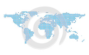 Blue earth dot map on white isolated background. Technology and Global communication concept. Technology and Business theme