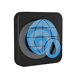 Blue Earth planet in water drop icon isolated on transparent background. World globe. Saving water and world