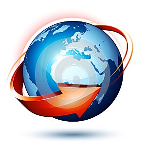 Blue earth and red arrow