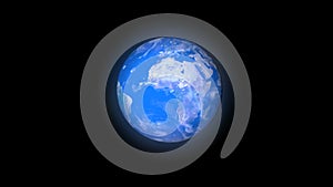 Blue Earth revolves around its axis on a black background.
