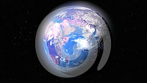 Blue Earth revolves around its axis on a black background.