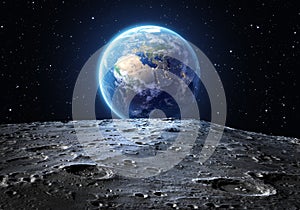 Blue earth seen from the moon surface