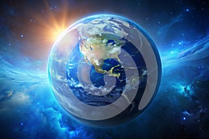 Blue Earth in Space with Colorful Gradient