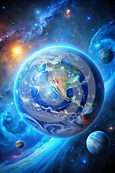 Blue Earth in Space with Colorful Gradient