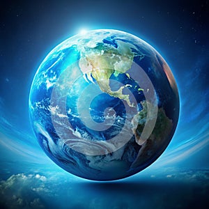 Blue Earth in Space with Colorful Gradient