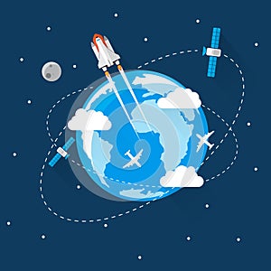 Blue Earth in space Modern Flat Design