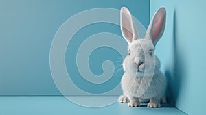 Blue Easter Bunny Peeking Out of Wall - 3D Rendered Image
