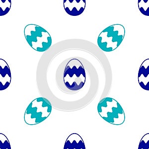 Blue Easter egg icon isolated seamless pattern on white background. Happy Easter. Vector