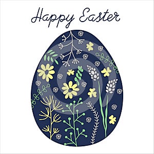 Blue easter eggs with pattern, isolated on white background. Hand drawn Vector illustration