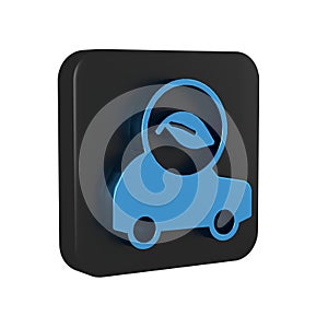 Blue Eco car concept drive with leaf icon isolated on transparent background. Green energy car symbol. Black square