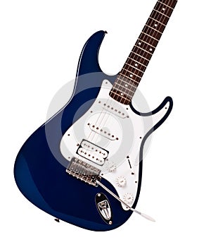 Blue electric guitar closeup