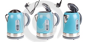 Blue electric kettle isolated on white