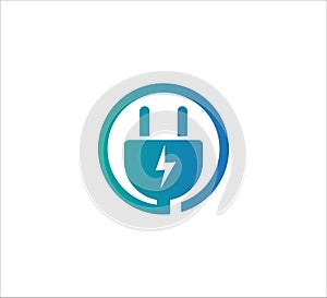 blue electric plugin inside circle vector icon logo design for high efficiency electric power source