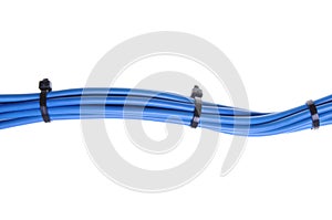 Blue electrical cables with cable ties