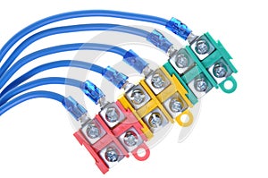 Blue electrical cables with terminal block