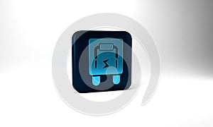 Blue Electrical panel icon isolated on grey background. Switch lever. Blue square button. 3d illustration 3D render