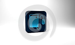 Blue Electronic book with mouse icon isolated on grey background. Online education concept. E-book badge icon. Blue