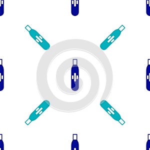 Blue Electronic cigarette icon isolated seamless pattern on white background. Vape smoking tool. Vaporizer Device