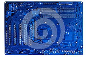 Blue electronic circuit close-up.