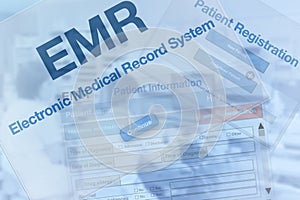 Blue electronic medical record screen showing for background