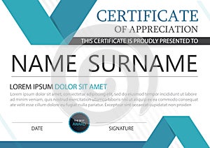 Blue Elegance horizontal certificate with Vector illustration ,white frame certificate template with clean and modern pattern