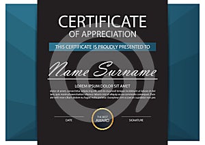 Blue Elegance horizontal certificate with Vector illustration ,white frame certificate template with clean and modern pattern