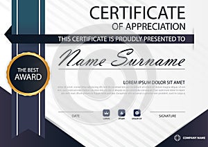 Blue Elegance horizontal certificate with Vector illustration ,white frame certificate template with clean and modern pattern